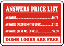 Answer Price List Sign