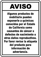 Spanish Furniture Product Exposure Notice Sign