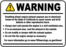 Diesel Engine Exposure Warning Label
