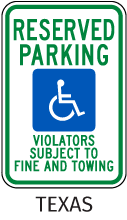 Texas Reserved Parking Sign