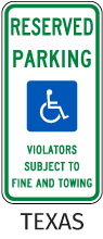 Texas Reserved Parking Sign