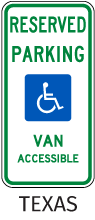 Texas Reserved Parking Van Accessible Sign