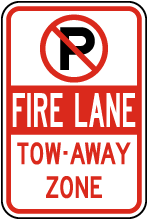 No Parking Fire Lane Tow Away Zone Sign