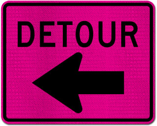 Pink Detour Sign (Left Arrow)