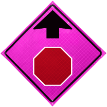 Stop Sign Ahead Pink Roll-Up Sign - X4782