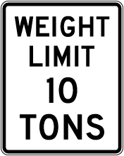 Weight Limit 10 Tons Sign