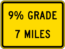 9% Grade 7 Miles Sign