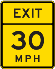 Advisory Exit 30 MPH Sign