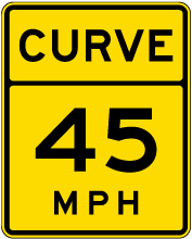Advisory Curve 45 MPH Sign