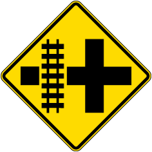 Highway-Light Rail Transit Grade Crossing Left Sign