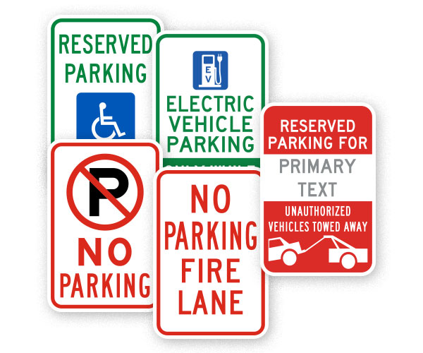 Several examples of parking signs.
