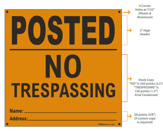 Orange Posted Sign, No Trespassing