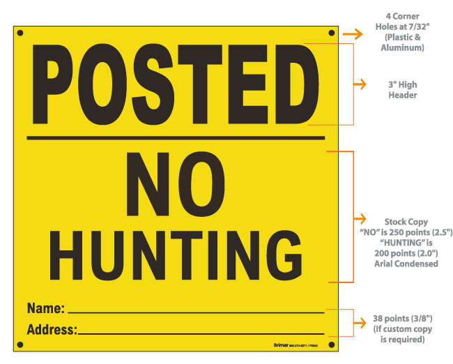 Yellow Posted Sign, No Hunting
