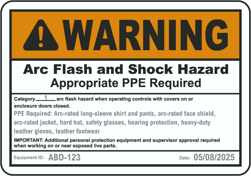 Arc Flash Warning Label Example