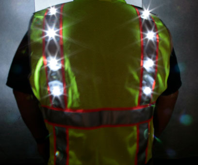 Green LED Vest Back Night Time