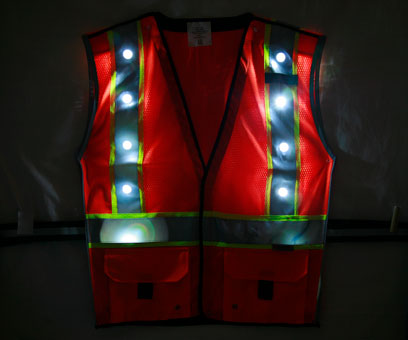 Orange LED Vest Front Night Time