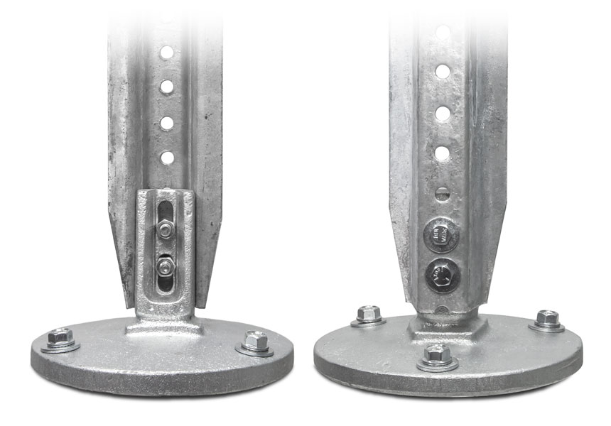 Detailed view of the u-channel post surface mount breakaway