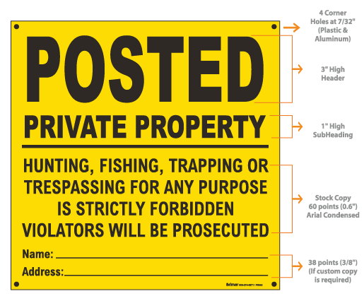 Yellow Posted Sign, Private Property