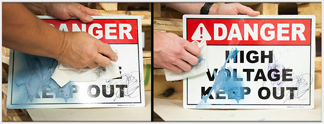 Removing Permanent Marker & Spray Paint from Danger High Voltage Sign