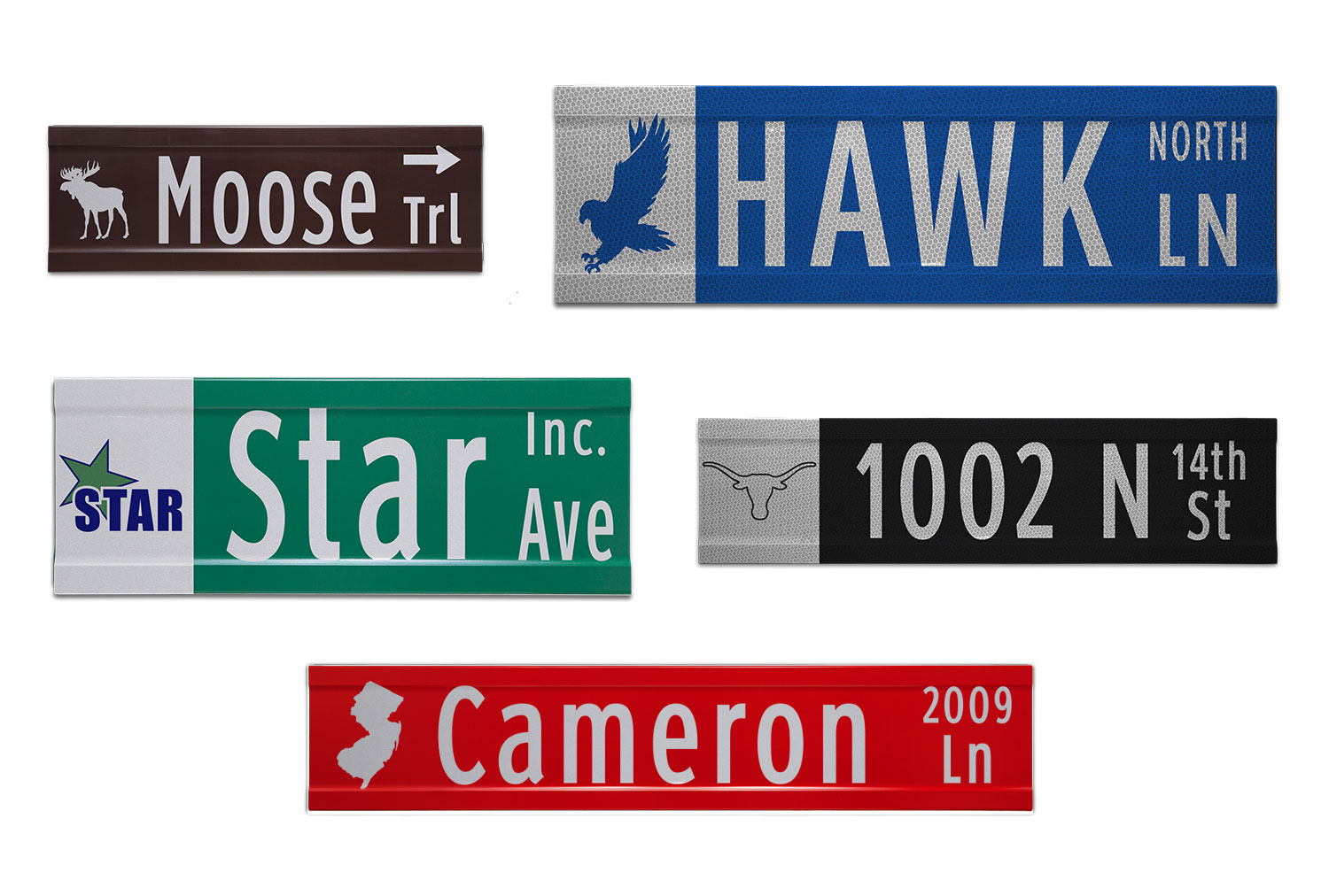 Samples of Printed Extruded Blade Signs with Images and Street Numbers